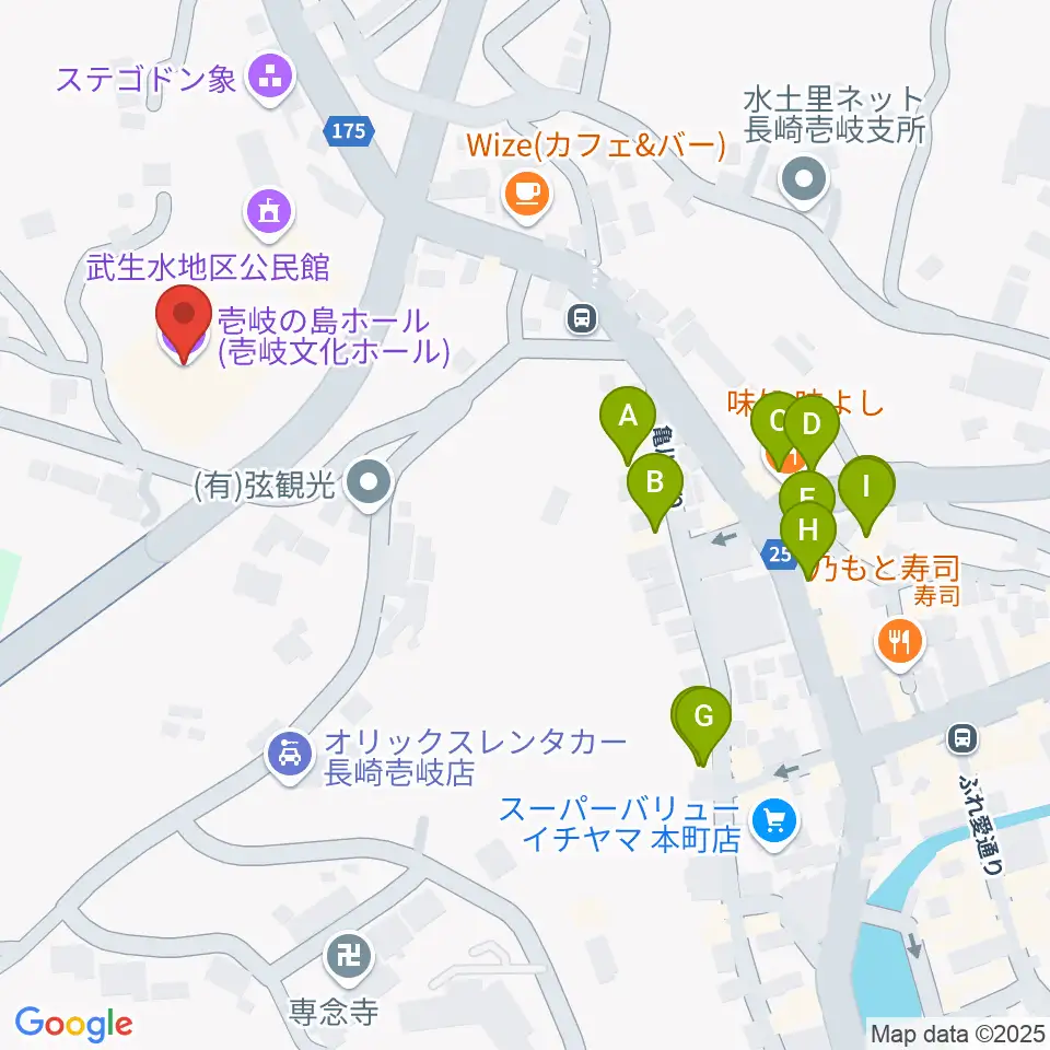 壱岐の島ホール周辺のファミレス・ファーストフード一覧地図