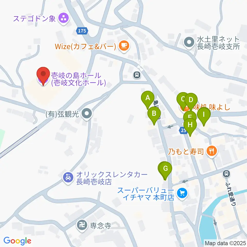 壱岐の島ホール周辺のファミレス・ファーストフード一覧地図