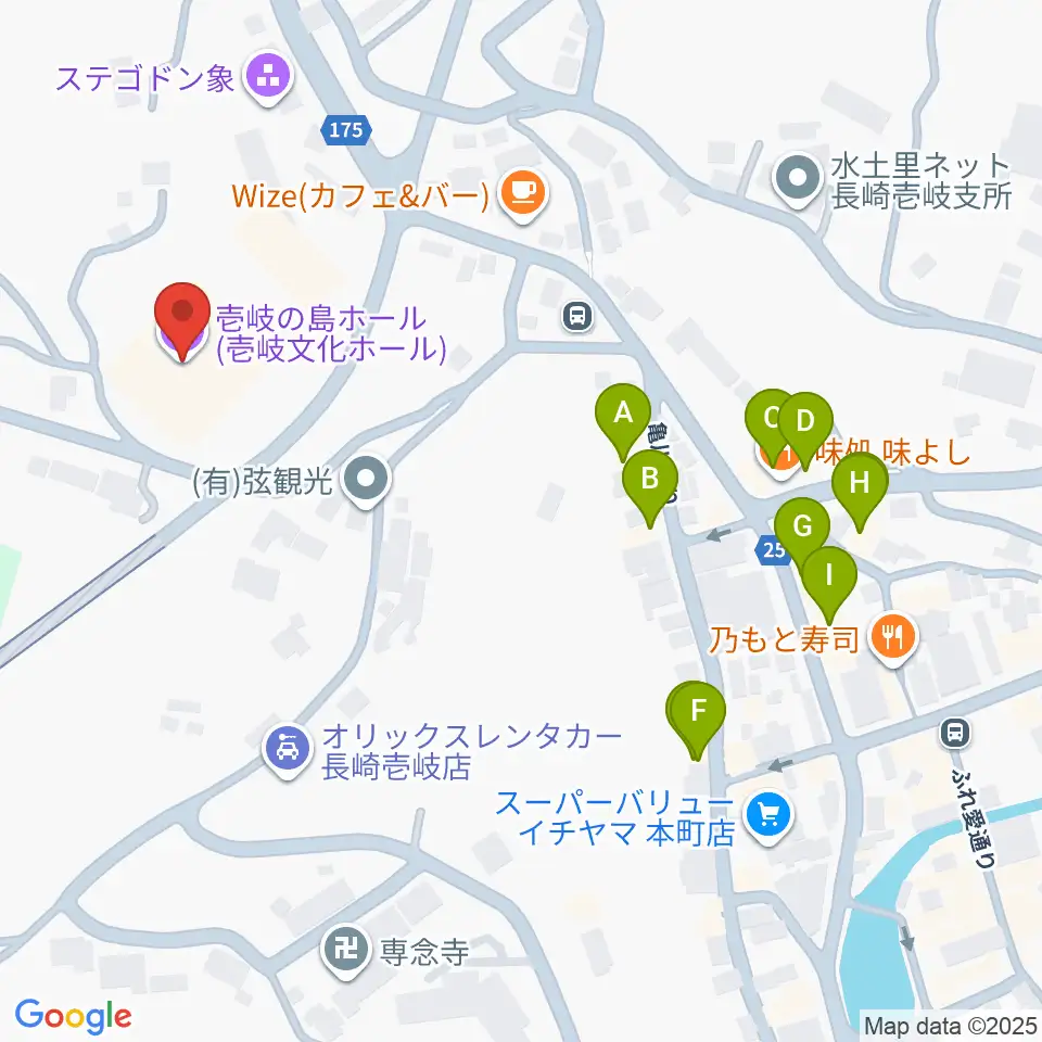 壱岐の島ホール周辺のファミレス・ファーストフード一覧地図