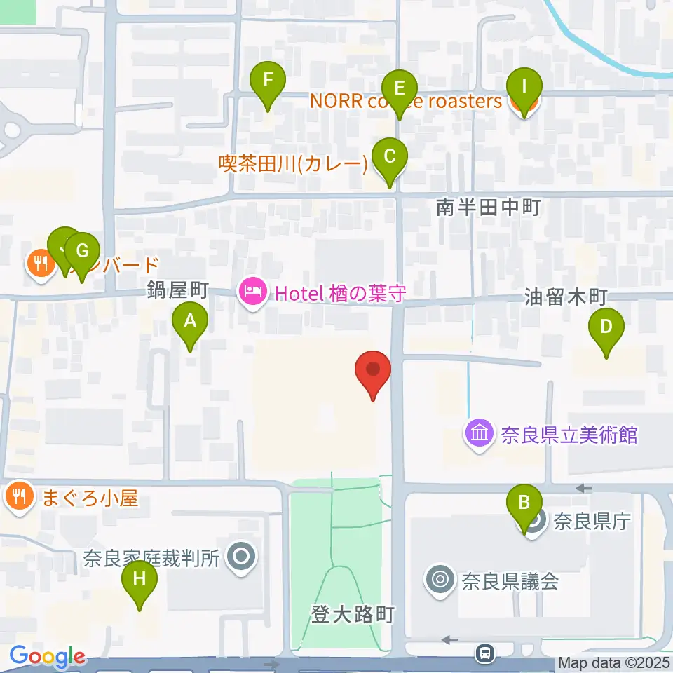奈良県文化会館周辺のファミレス・ファーストフード一覧地図