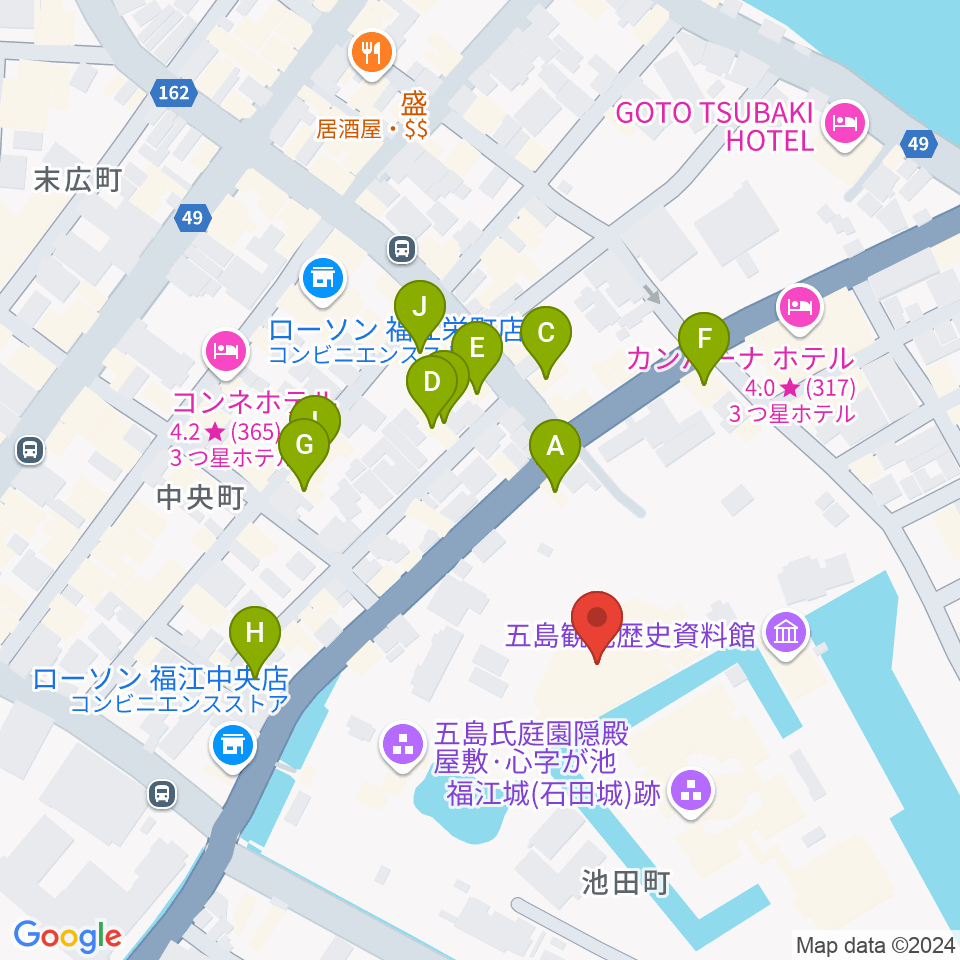 福江文化会館周辺のファミレス・ファーストフード一覧地図