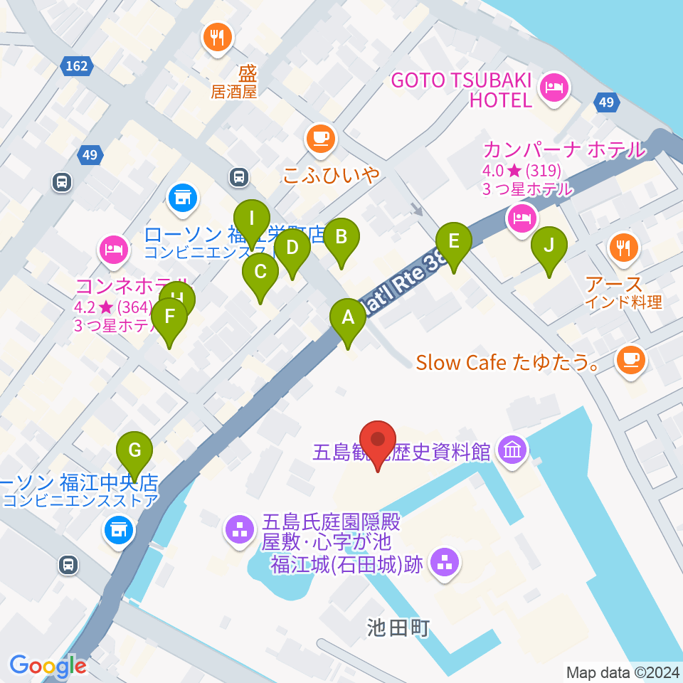 福江文化会館周辺のファミレス・ファーストフード一覧地図