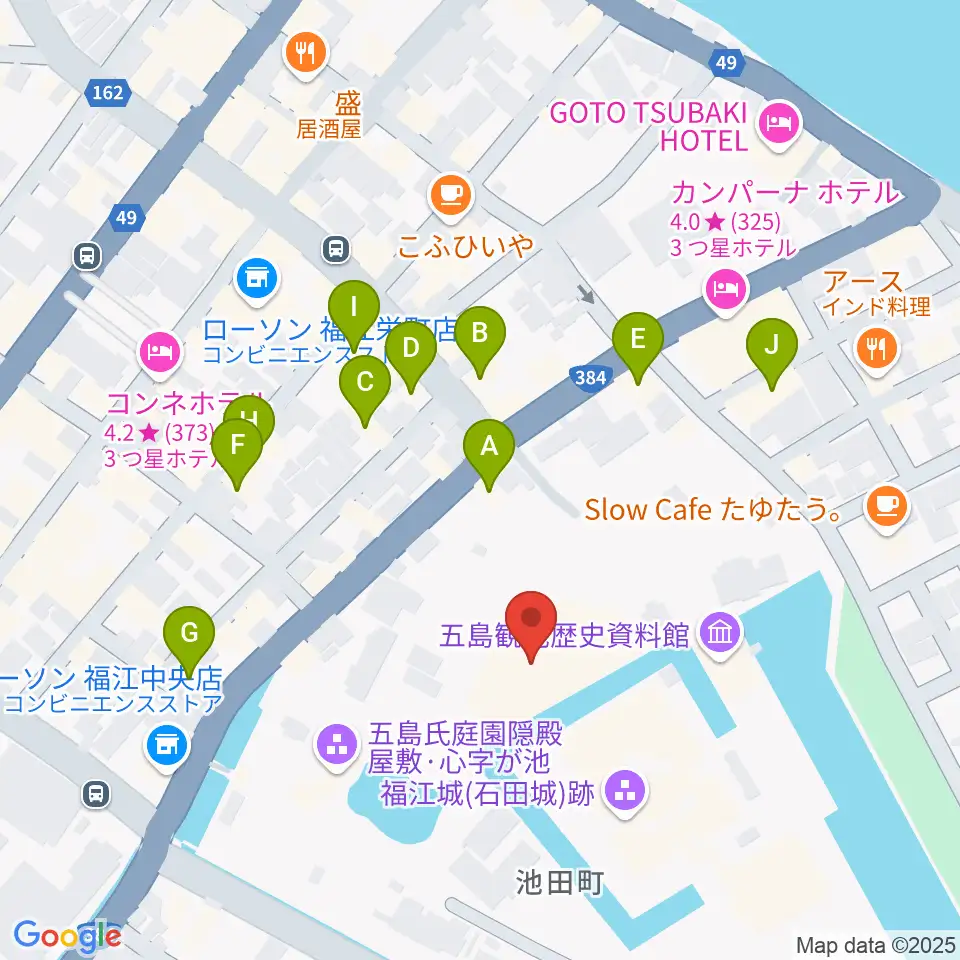 福江文化会館周辺のファミレス・ファーストフード一覧地図