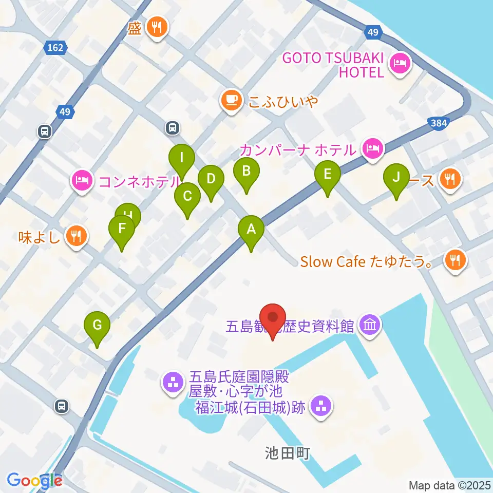 福江文化会館周辺のファミレス・ファーストフード一覧地図