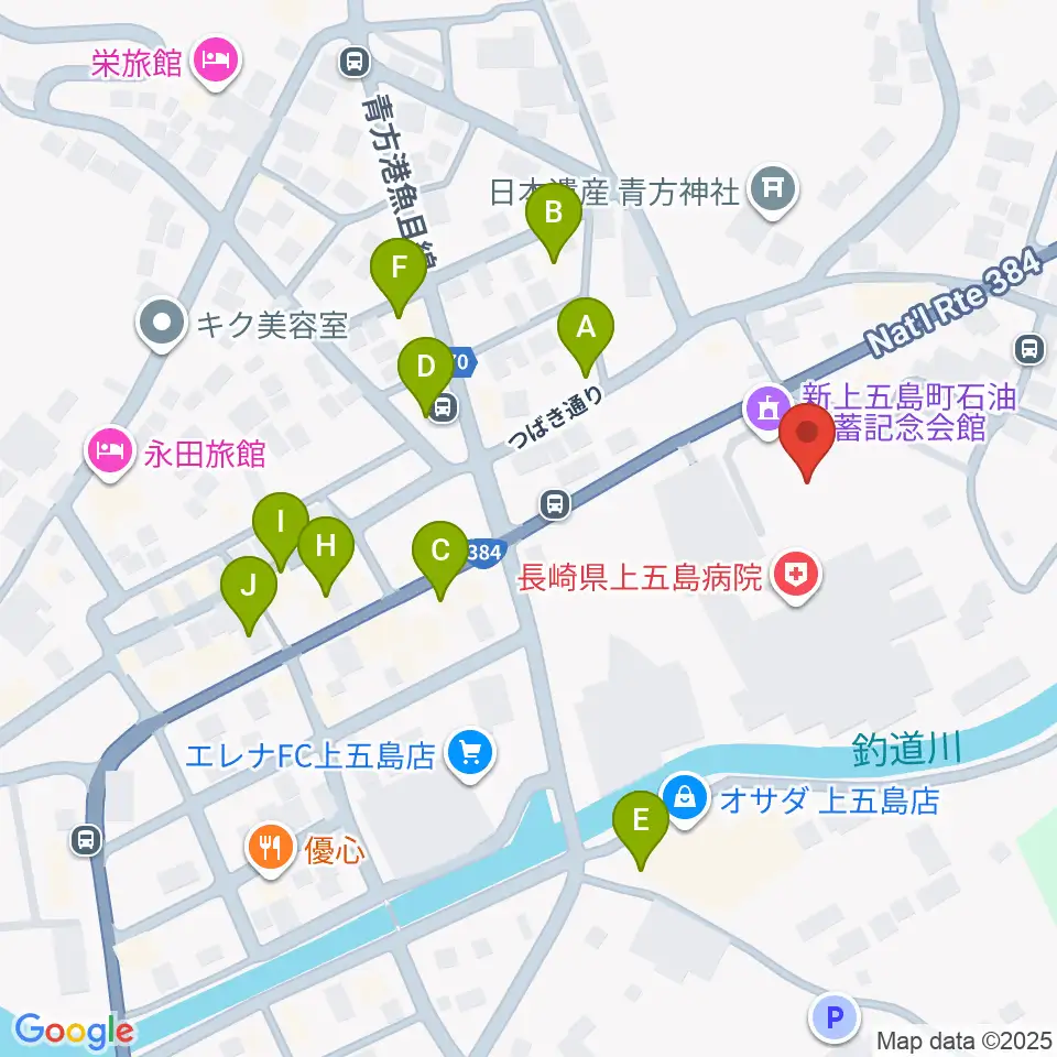 新上五島町石油備蓄記念会館周辺のファミレス・ファーストフード一覧地図