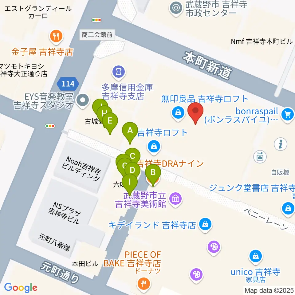 宮地楽器 吉祥寺センター周辺のファミレス・ファーストフード一覧地図
