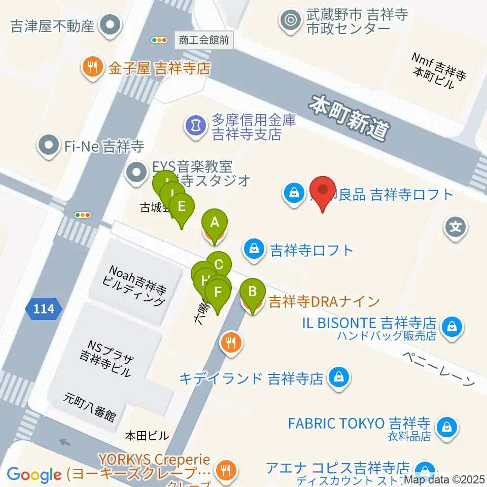 宮地楽器 吉祥寺センター周辺のファミレス・ファーストフード一覧地図