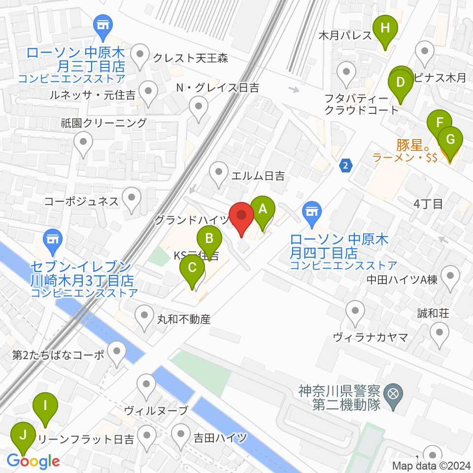 有隣堂 日吉ミュージックセンター周辺のファミレス・ファーストフード一覧地図