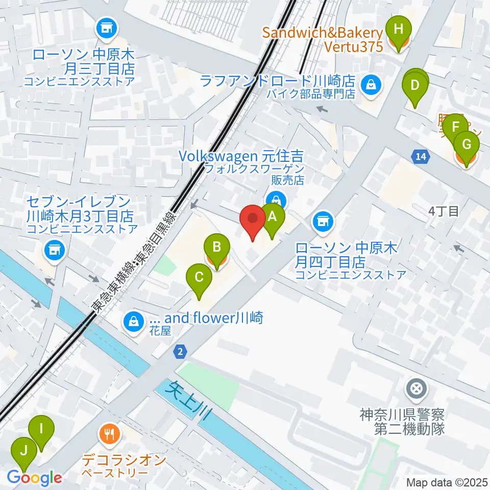 有隣堂 日吉ミュージックセンター周辺のファミレス・ファーストフード一覧地図