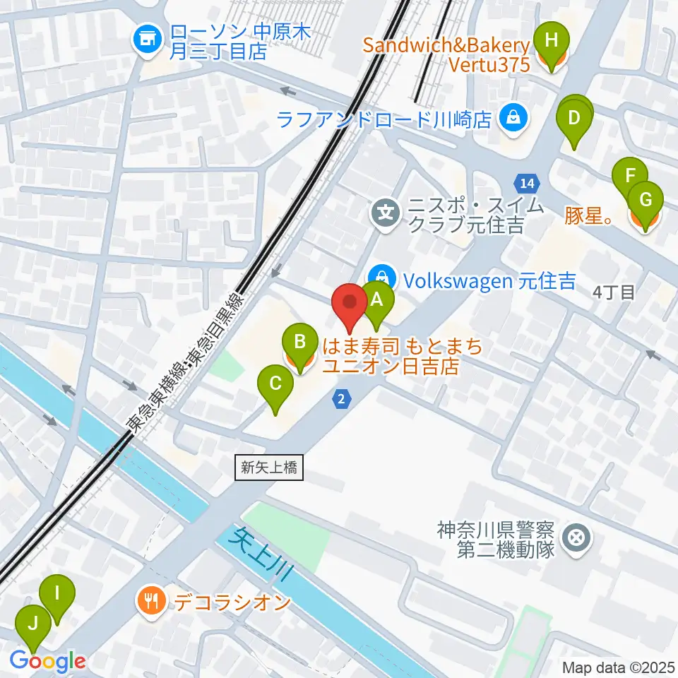 有隣堂 日吉ミュージックセンター周辺のファミレス・ファーストフード一覧地図