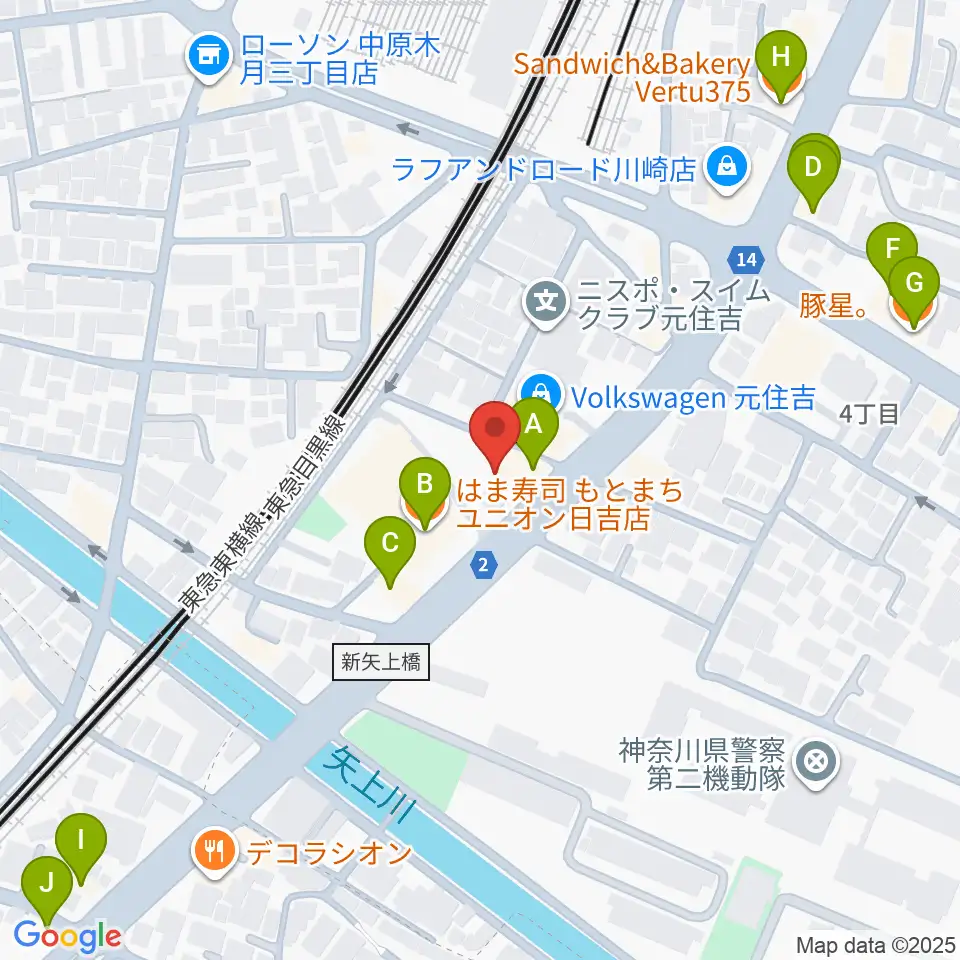 有隣堂 日吉ミュージックセンター周辺のファミレス・ファーストフード一覧地図