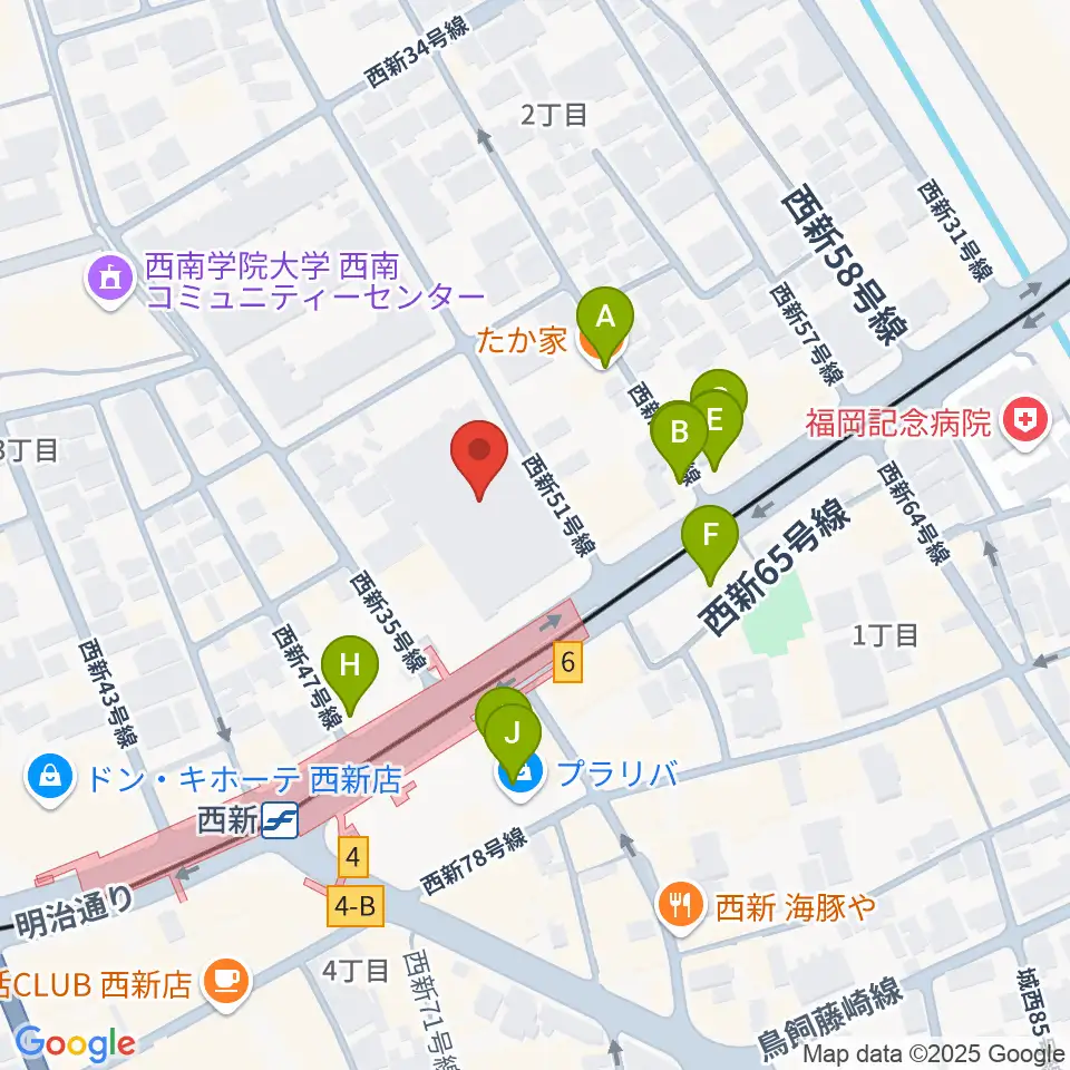 ヤマハ西新センター周辺のファミレス・ファーストフード一覧地図