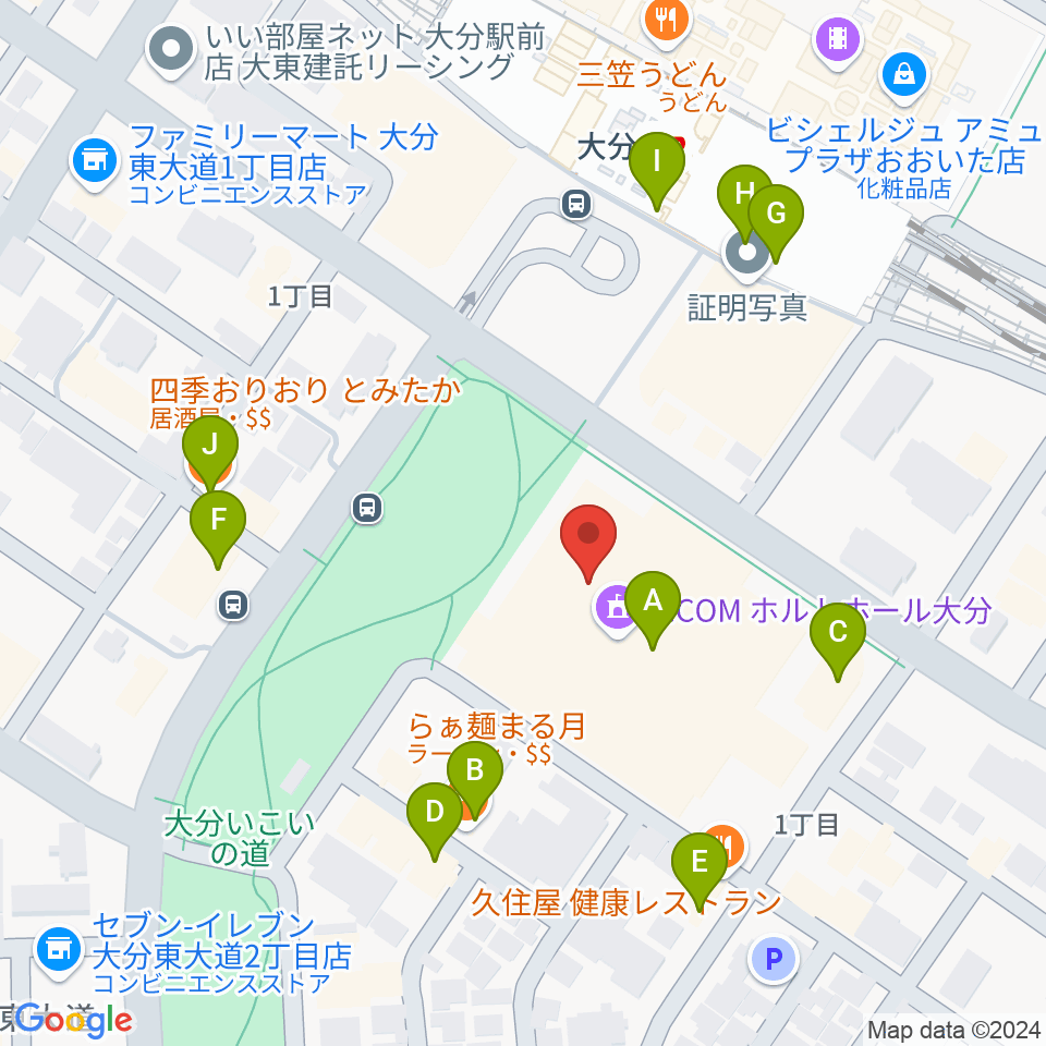 J:COM ホルトホール大分周辺のファミレス・ファーストフード一覧地図