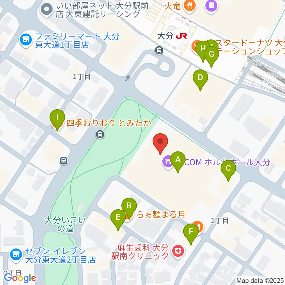 J:COM ホルトホール大分周辺のファミレス・ファーストフード一覧地図