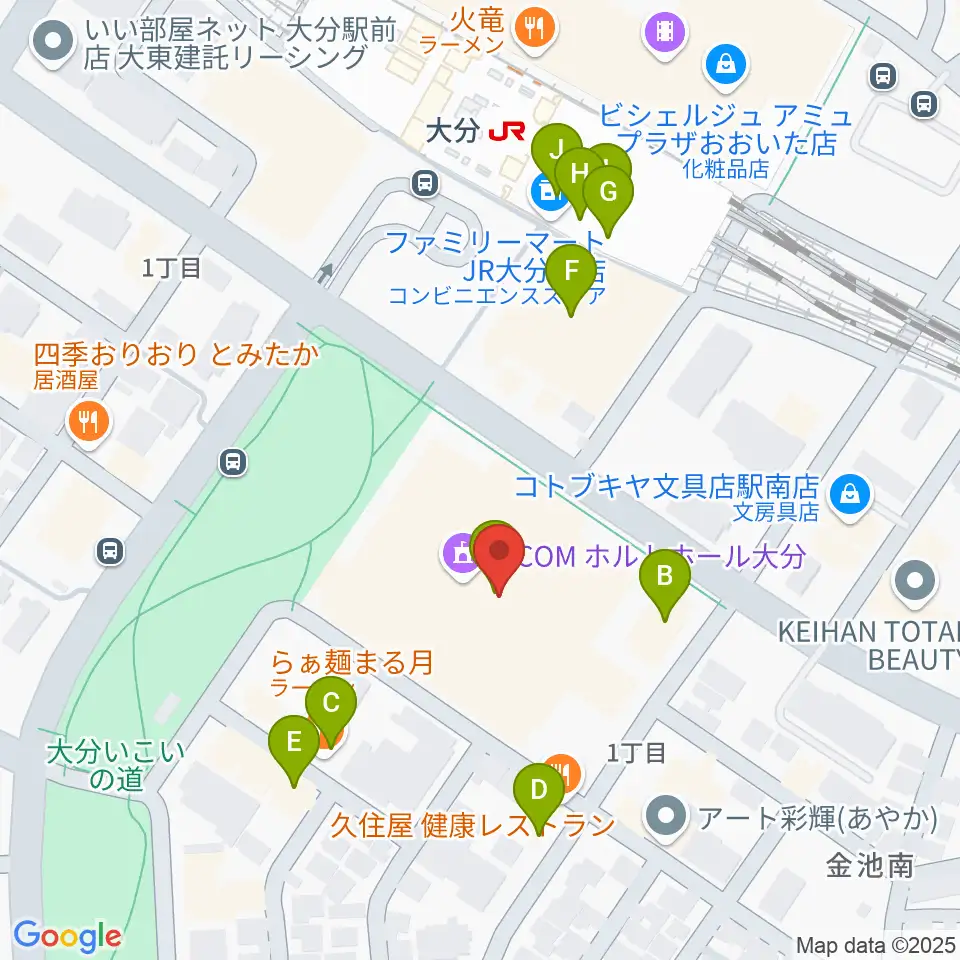 ホルトホール大分 スタジオA/B/C周辺のファミレス・ファーストフード一覧地図