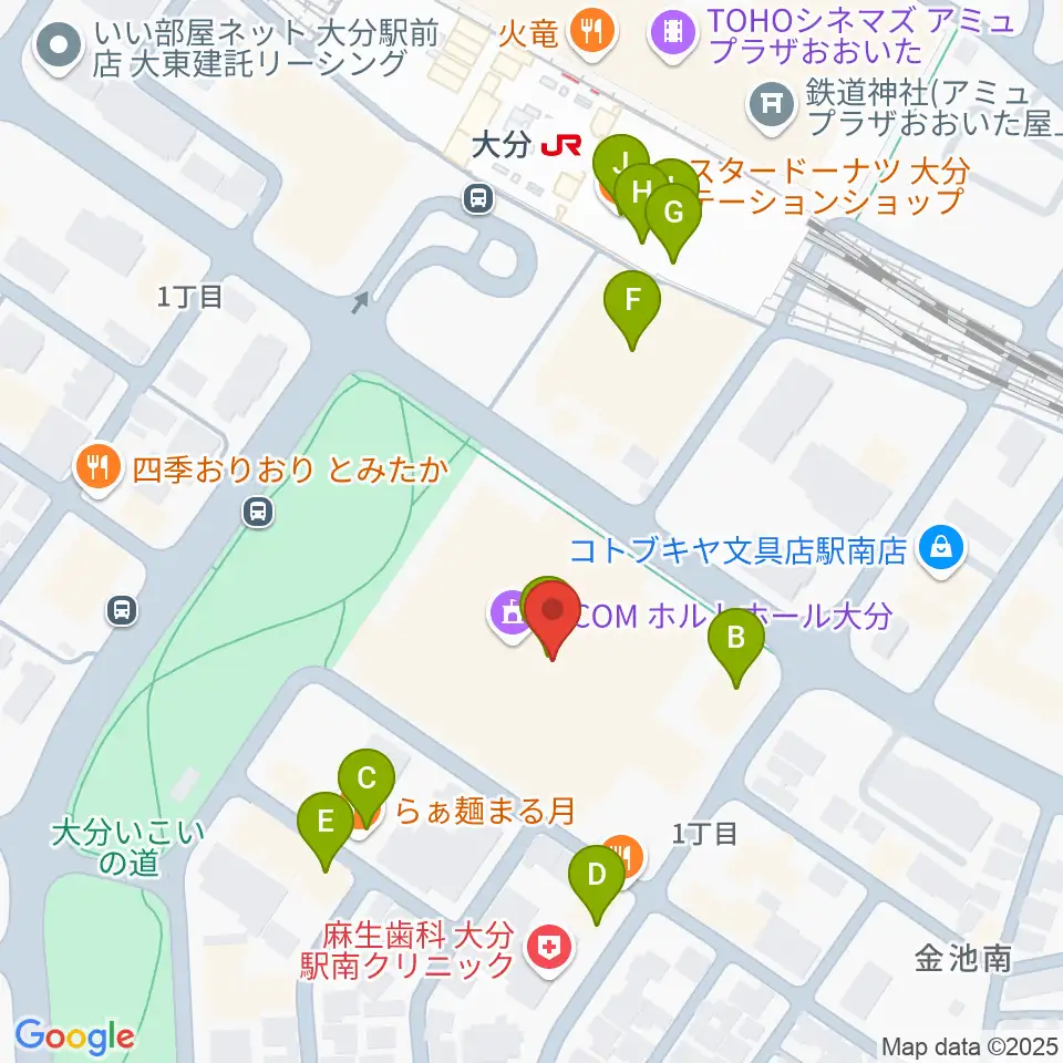 ホルトホール大分 スタジオA/B/C周辺のファミレス・ファーストフード一覧地図