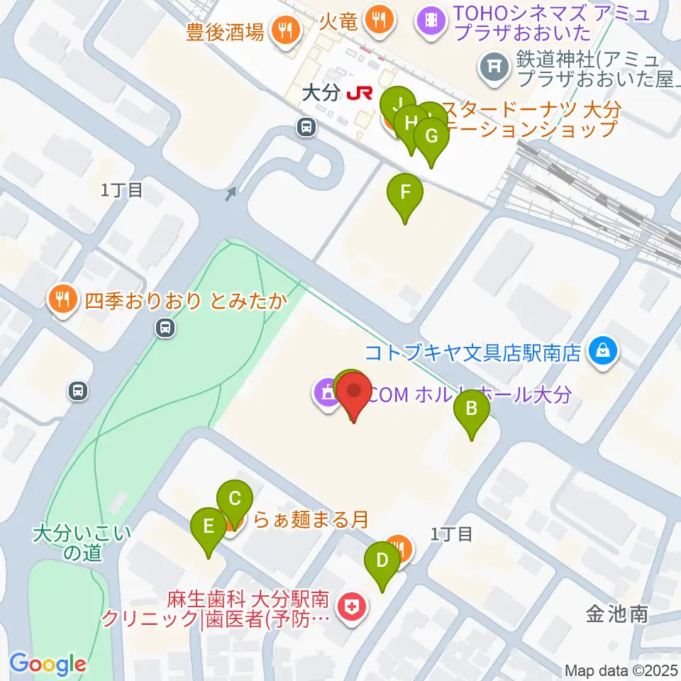 ホルトホール大分 スタジオA/B/C周辺のファミレス・ファーストフード一覧地図