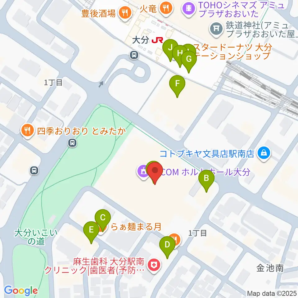 ホルトホール大分 スタジオA/B/C周辺のファミレス・ファーストフード一覧地図