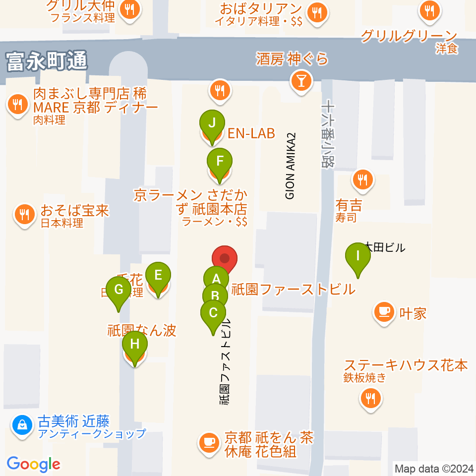 ジョニーエンジェル京都店周辺のファミレス・ファーストフード一覧地図