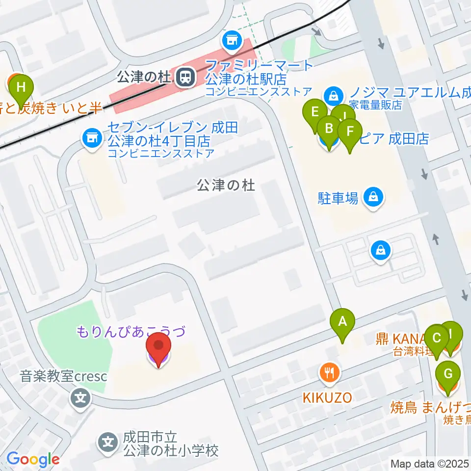 公津の杜コミュニティセンター もりんぴあこうづ周辺のファミレス・ファーストフード一覧地図