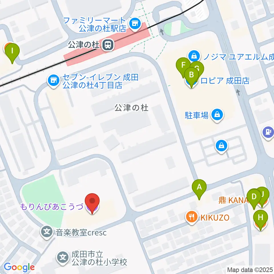 公津の杜コミュニティセンター もりんぴあこうづ周辺のファミレス・ファーストフード一覧地図