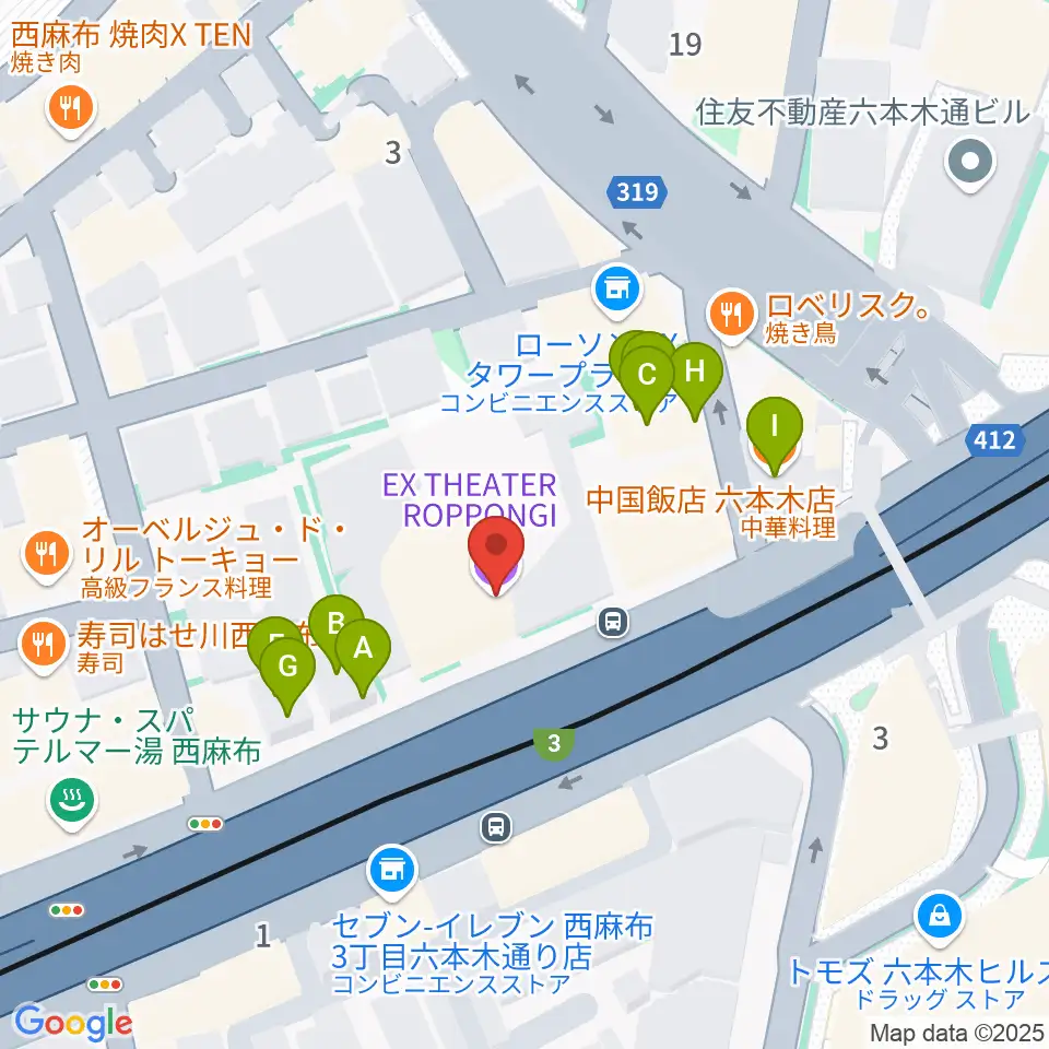 EXシアター六本木周辺のファミレス・ファーストフード一覧地図