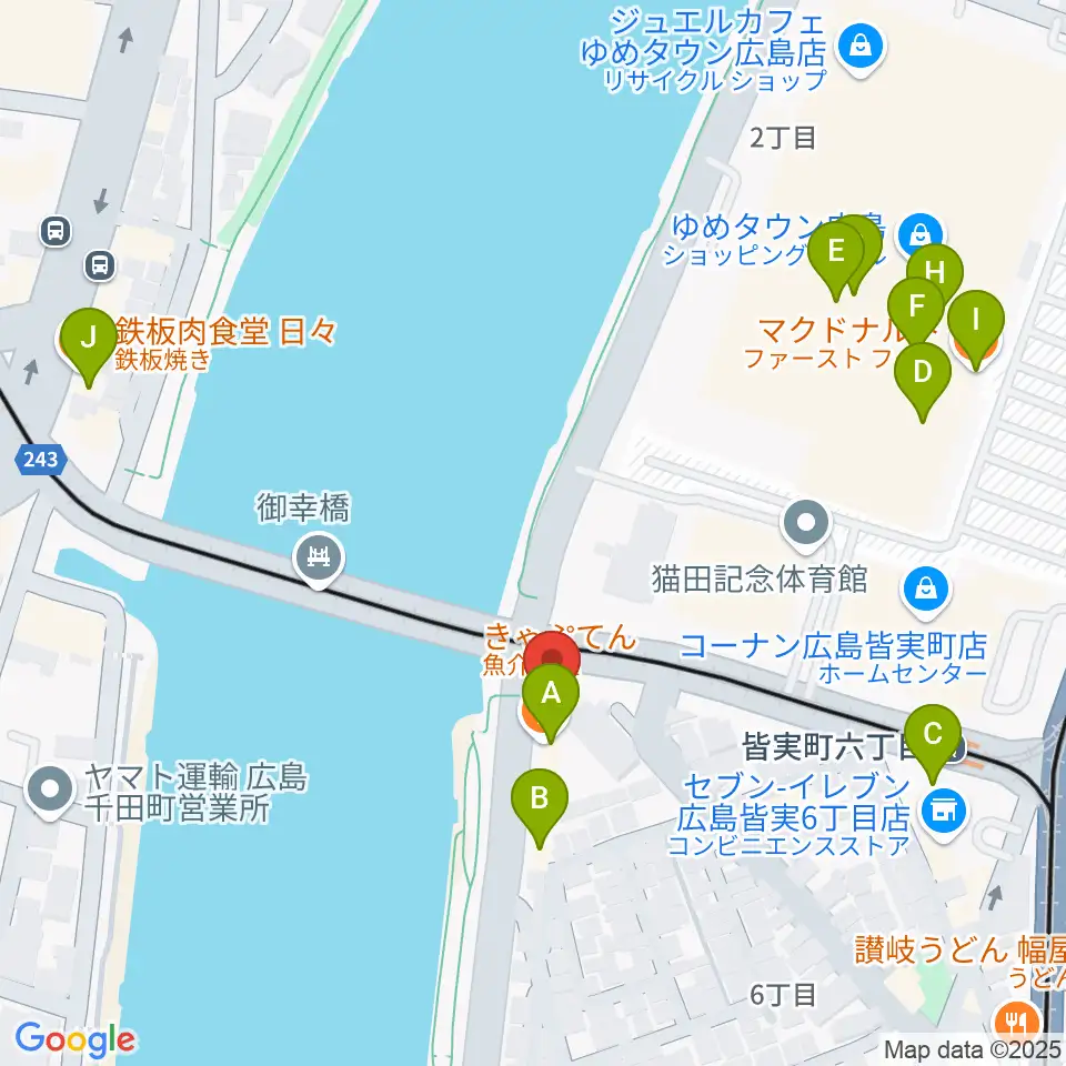 広島BANQUET周辺のファミレス・ファーストフード一覧地図
