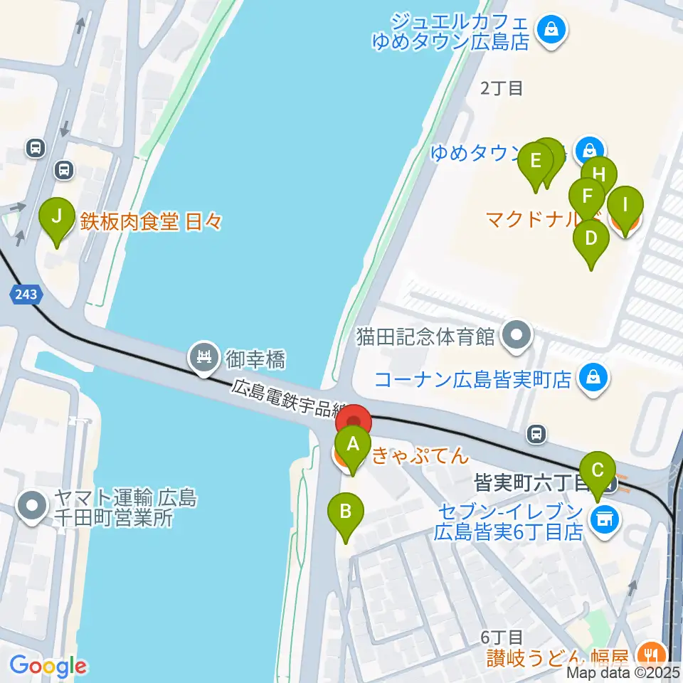 広島BANQUET周辺のファミレス・ファーストフード一覧地図