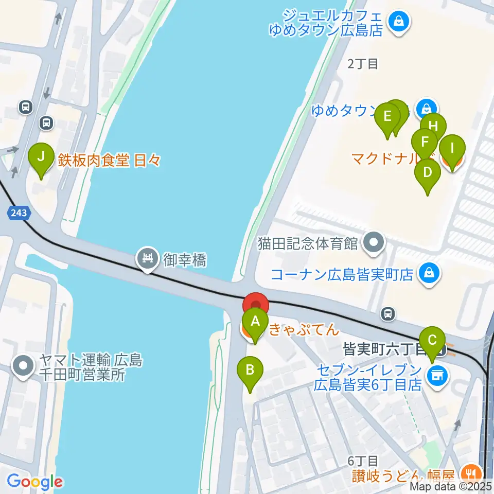 広島BANQUET周辺のファミレス・ファーストフード一覧地図