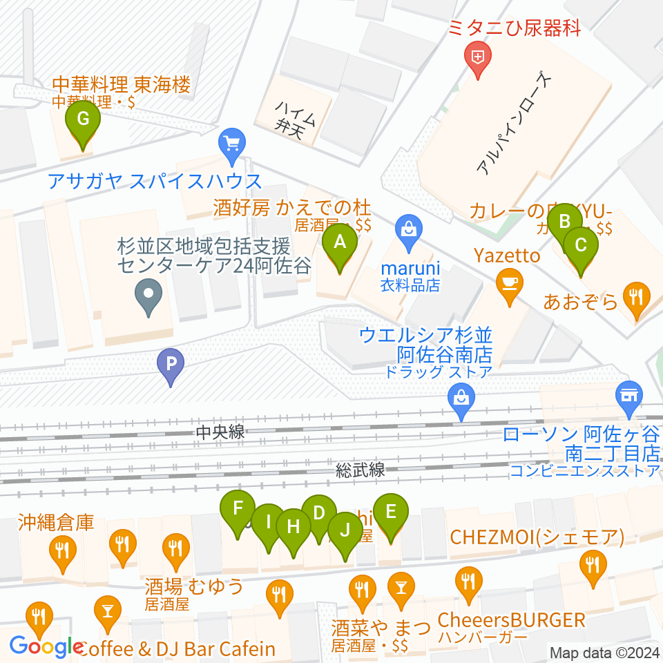 アイネビッテ音楽教室周辺のファミレス・ファーストフード一覧地図