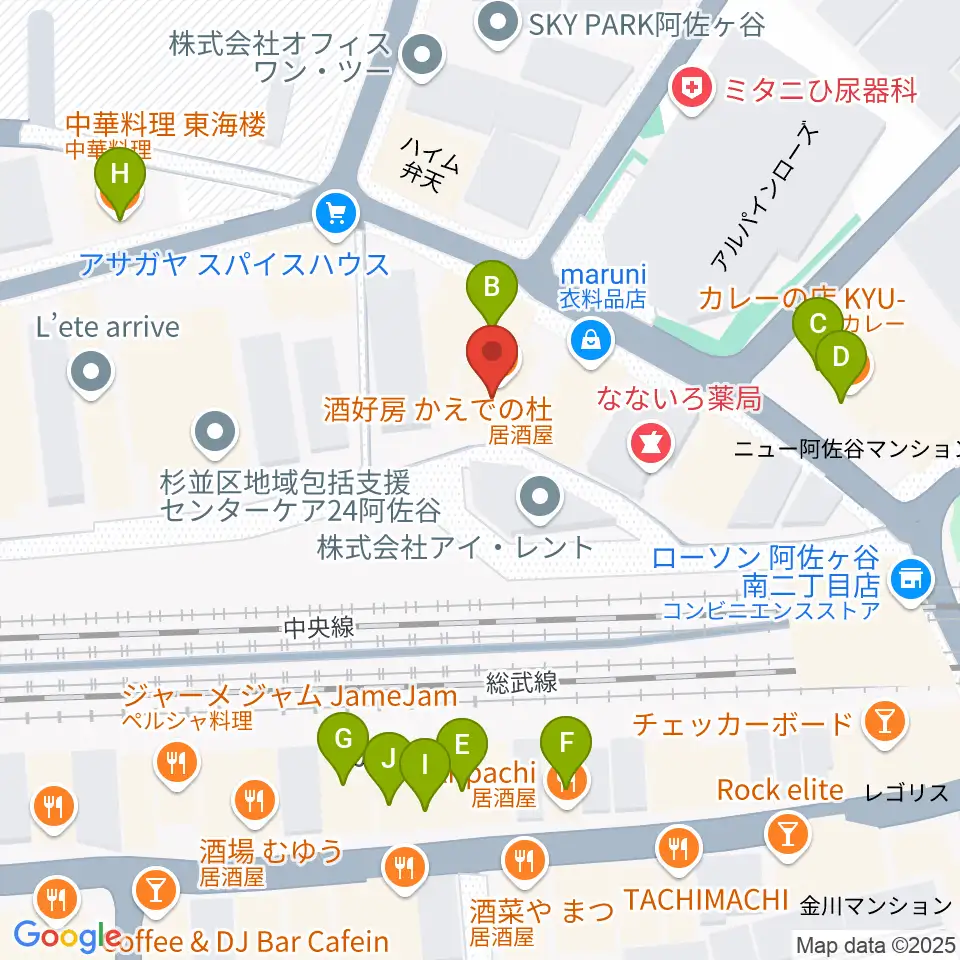 アイネビッテ音楽教室周辺のファミレス・ファーストフード一覧地図