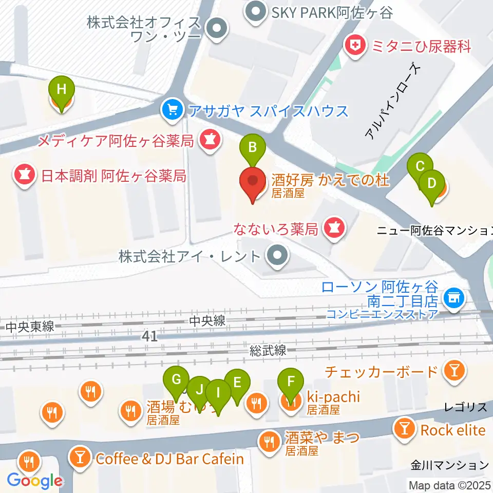 アイネビッテ音楽教室周辺のファミレス・ファーストフード一覧地図