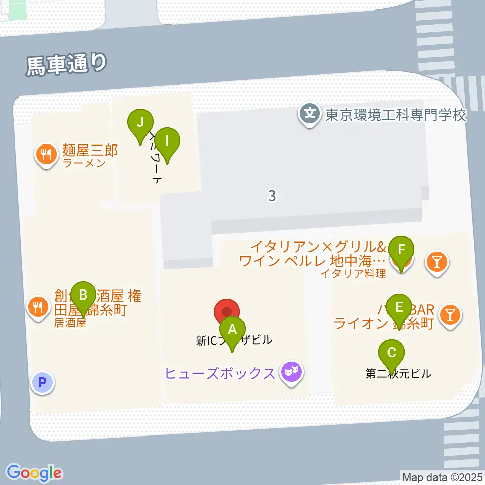 錦糸町ヒューズボックス周辺のファミレス・ファーストフード一覧地図