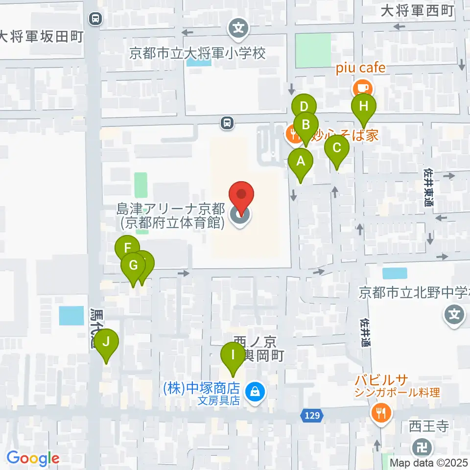 島津アリーナ京都周辺のファミレス・ファーストフード一覧地図