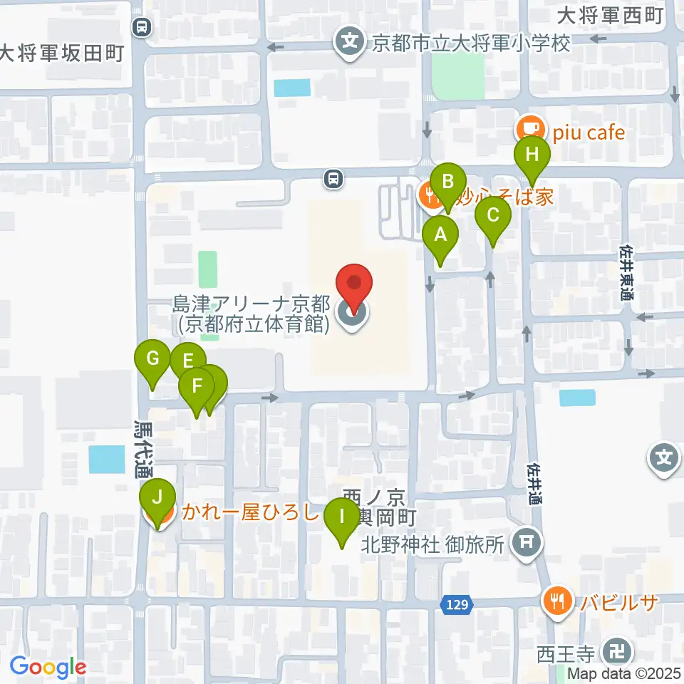 島津アリーナ京都周辺のファミレス・ファーストフード一覧地図