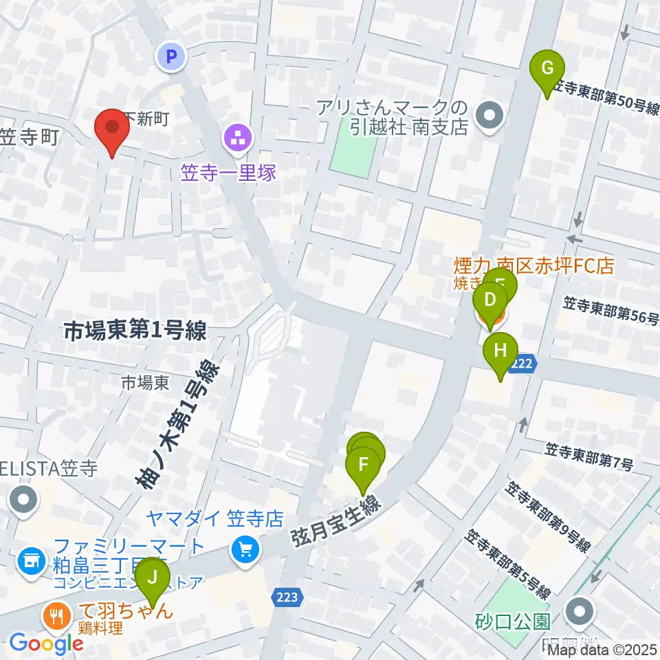 カジタ・ミュージック・スクール南教室周辺のファミレス・ファーストフード一覧地図