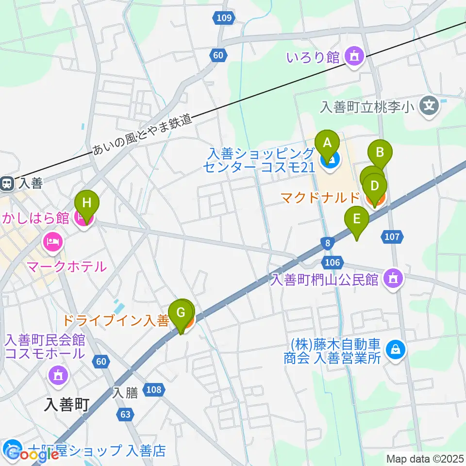 開進堂楽器 MPC入善周辺のファミレス・ファーストフード一覧地図