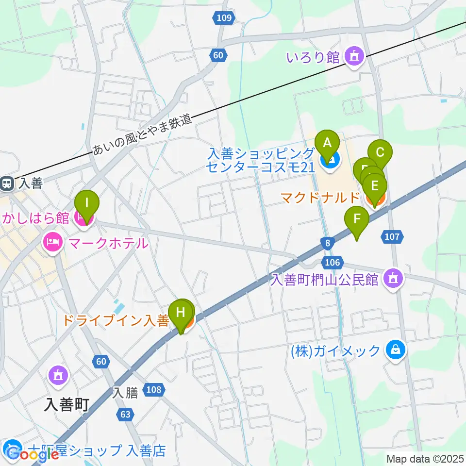 開進堂楽器 MPC入善周辺のファミレス・ファーストフード一覧地図