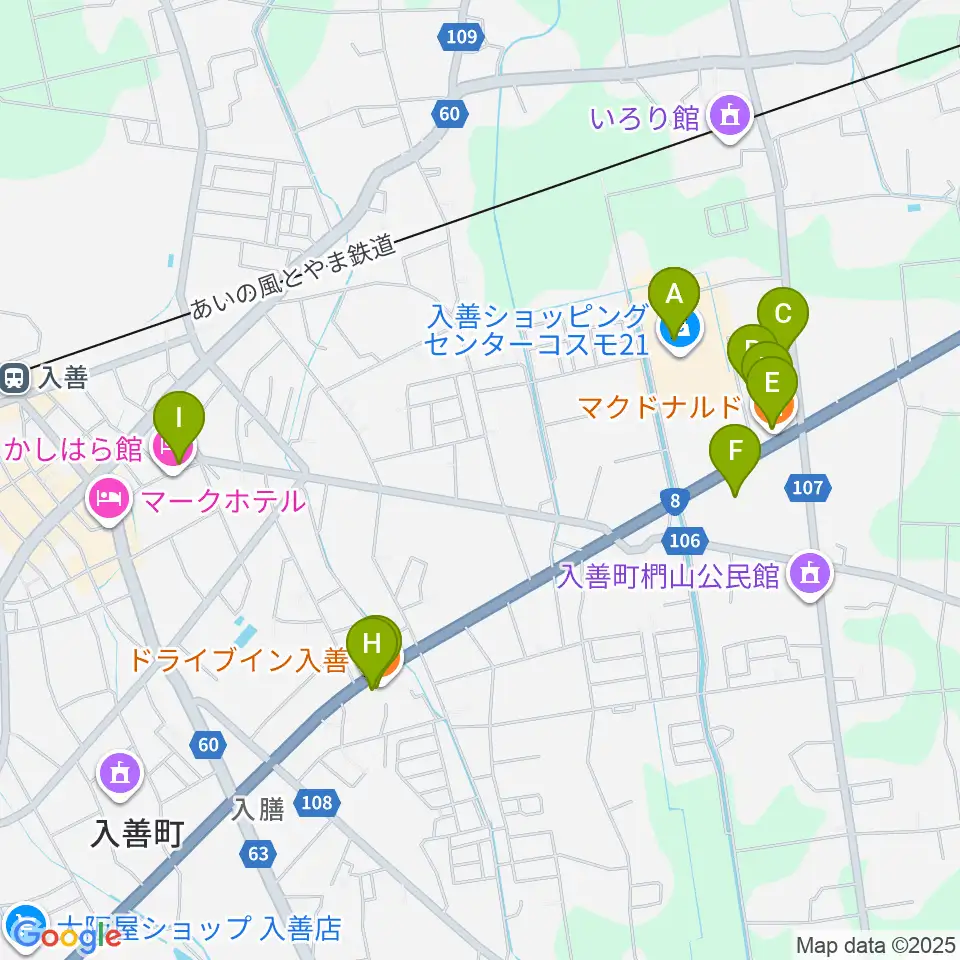 開進堂楽器 MPC入善周辺のファミレス・ファーストフード一覧地図