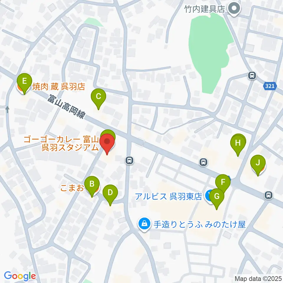 開進堂楽器 MPC呉羽周辺のファミレス・ファーストフード一覧地図