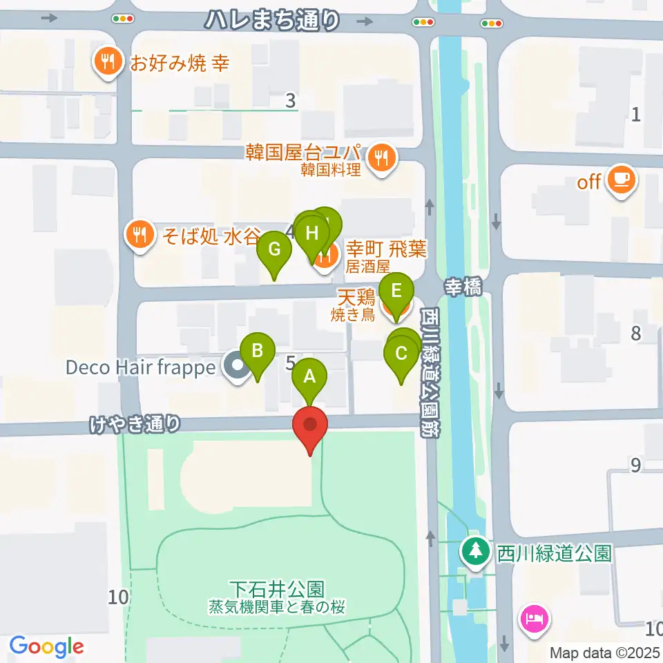 西川アイプラザ周辺のファミレス・ファーストフード一覧地図