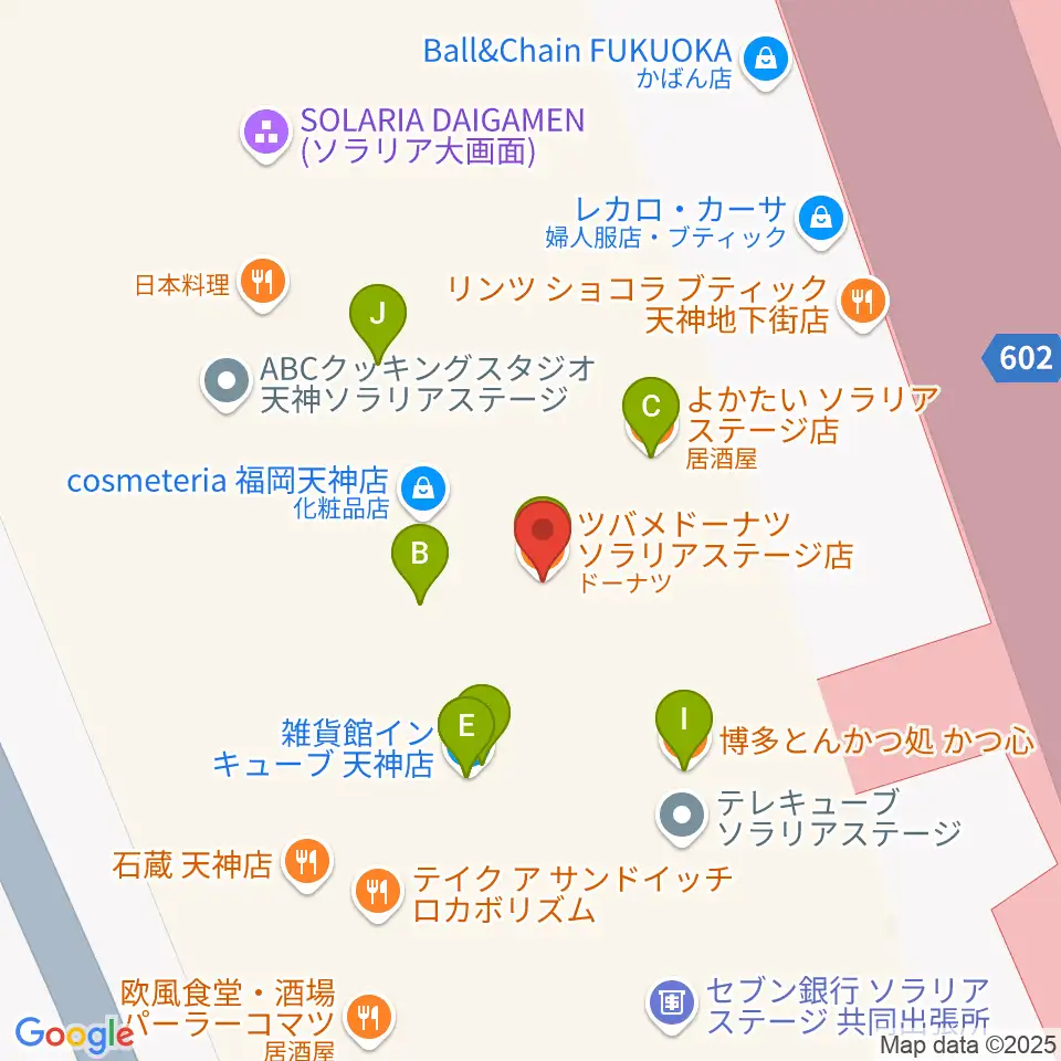 西鉄ホール周辺のファミレス・ファーストフード一覧地図