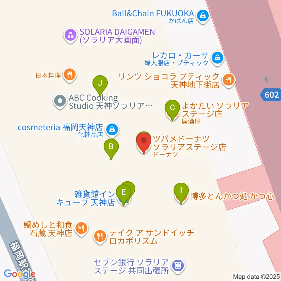 西鉄ホール周辺のファミレス・ファーストフード一覧地図