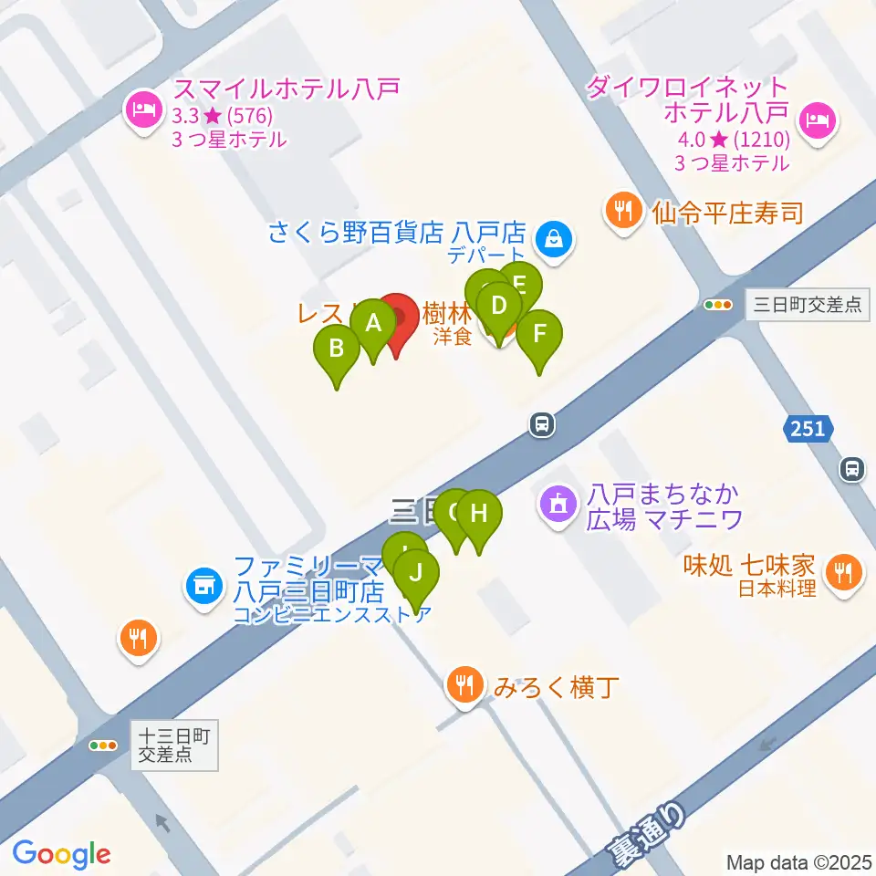 八戸ポータルミュージアムはっち周辺のファミレス・ファーストフード一覧地図