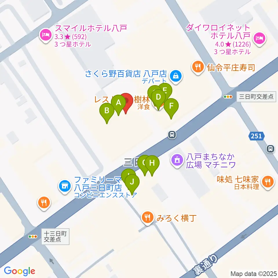 八戸ポータルミュージアムはっち周辺のファミレス・ファーストフード一覧地図