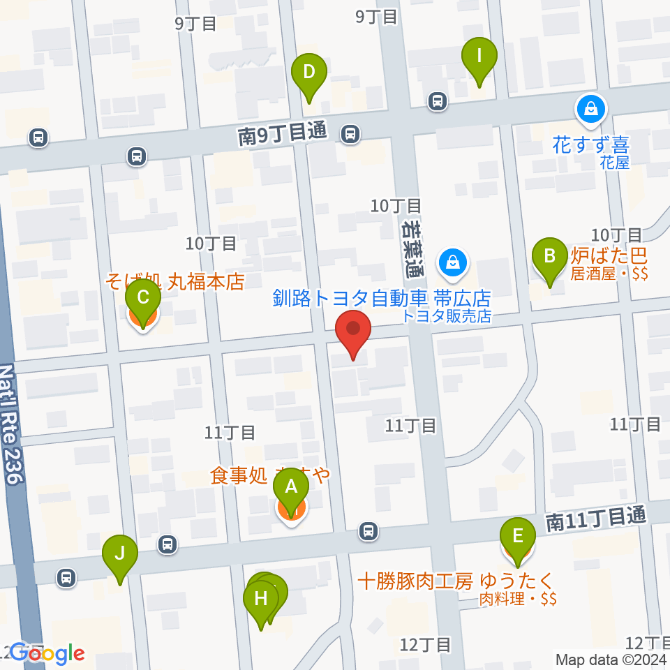 おびひろ市民ラジオ FM WING周辺のファミレス・ファーストフード一覧地図