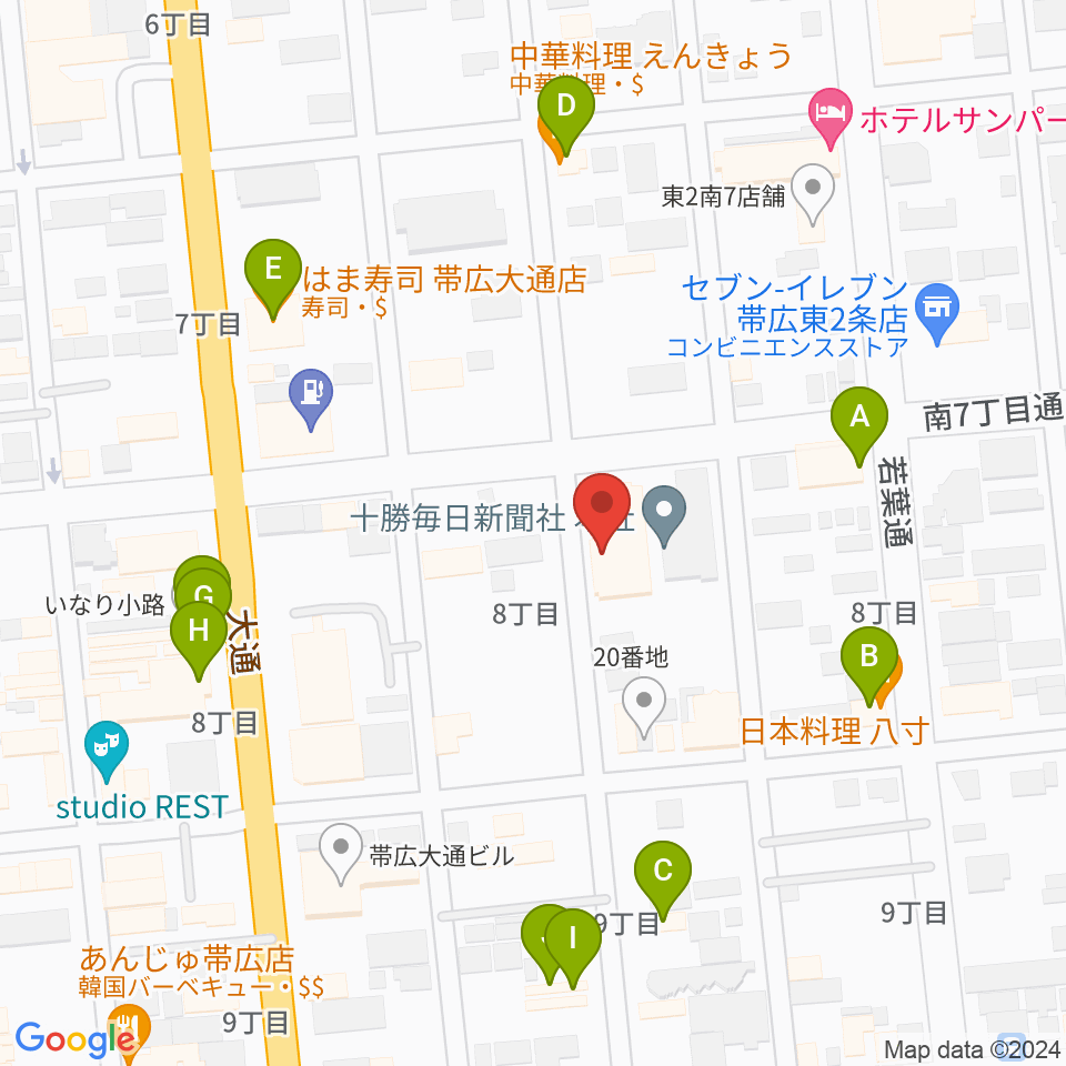 JAGA エフエムおびひろ周辺のファミレス・ファーストフード一覧地図