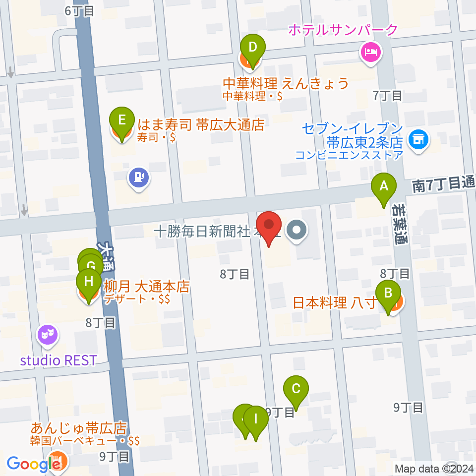 JAGA エフエムおびひろ周辺のファミレス・ファーストフード一覧地図