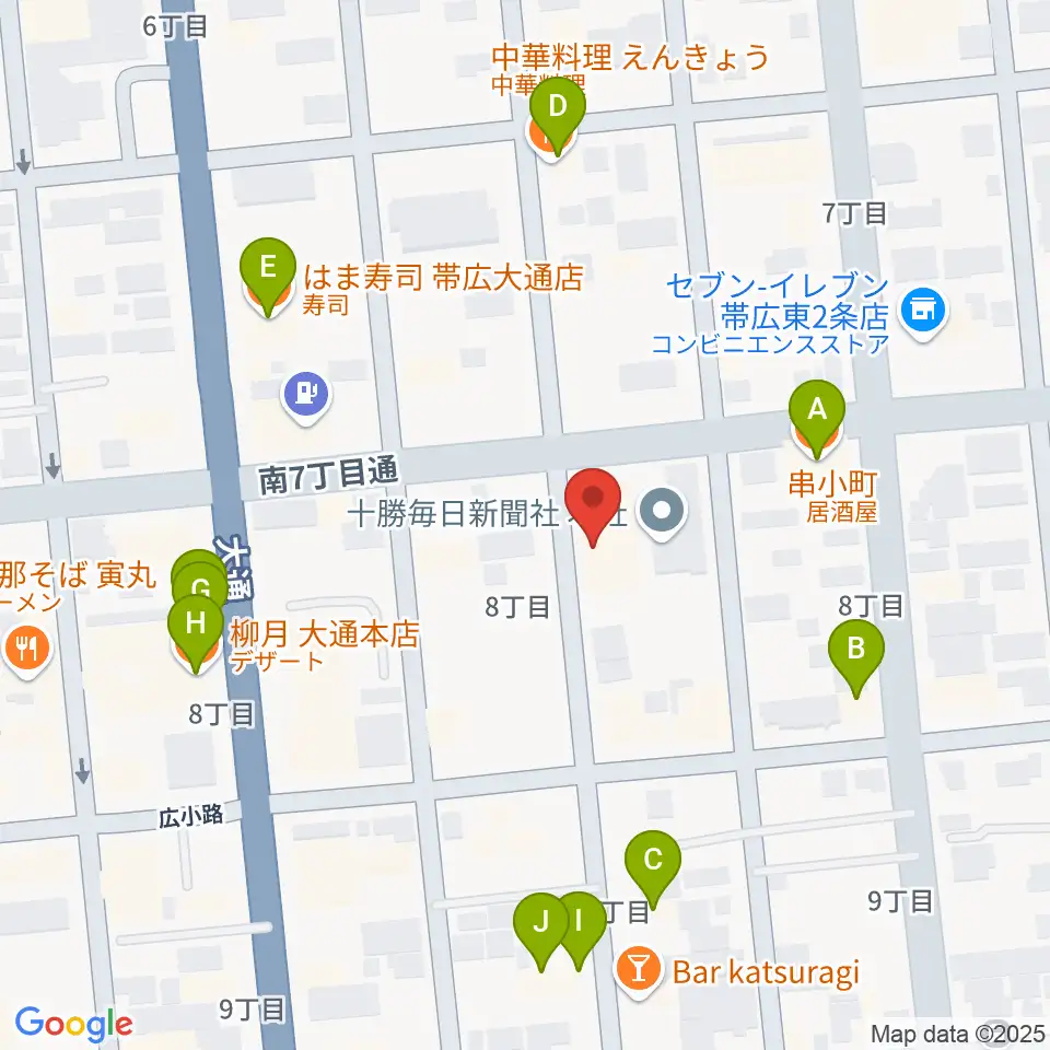 JAGA エフエムおびひろ周辺のファミレス・ファーストフード一覧地図
