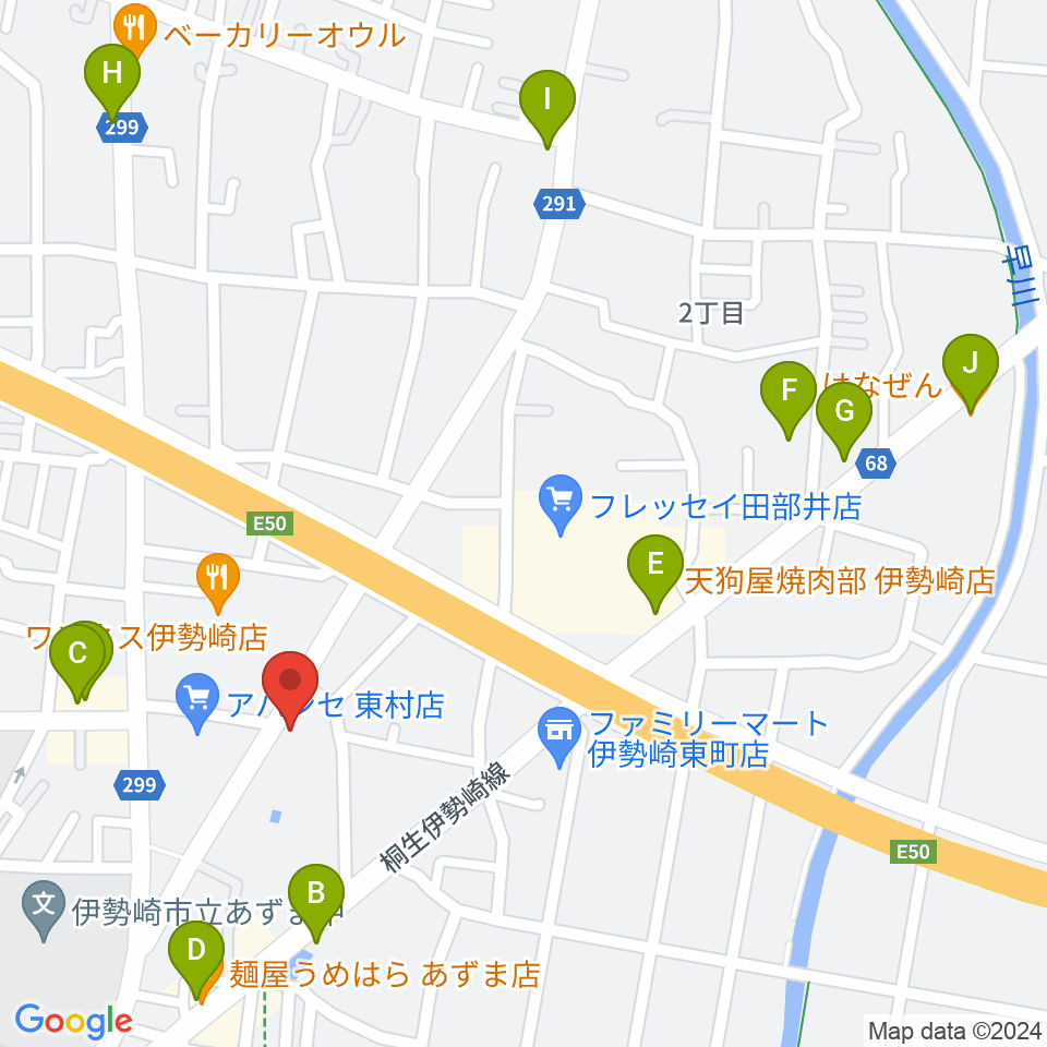 古澤ミュージックスクール周辺のファミレス・ファーストフード一覧地図